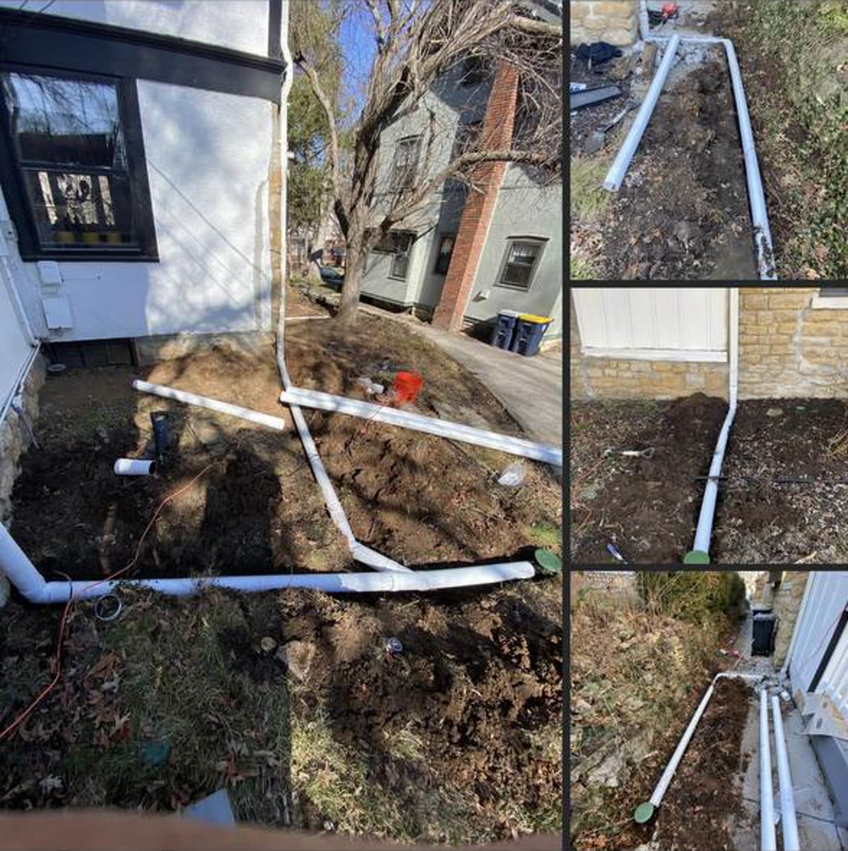 Exterior drainage pipe installation